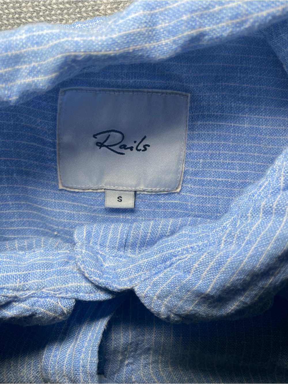 Rails Charli Button Down Shirt Stripe Semi Sheer Linen Blue White Size Small - Picture 7 of 8
